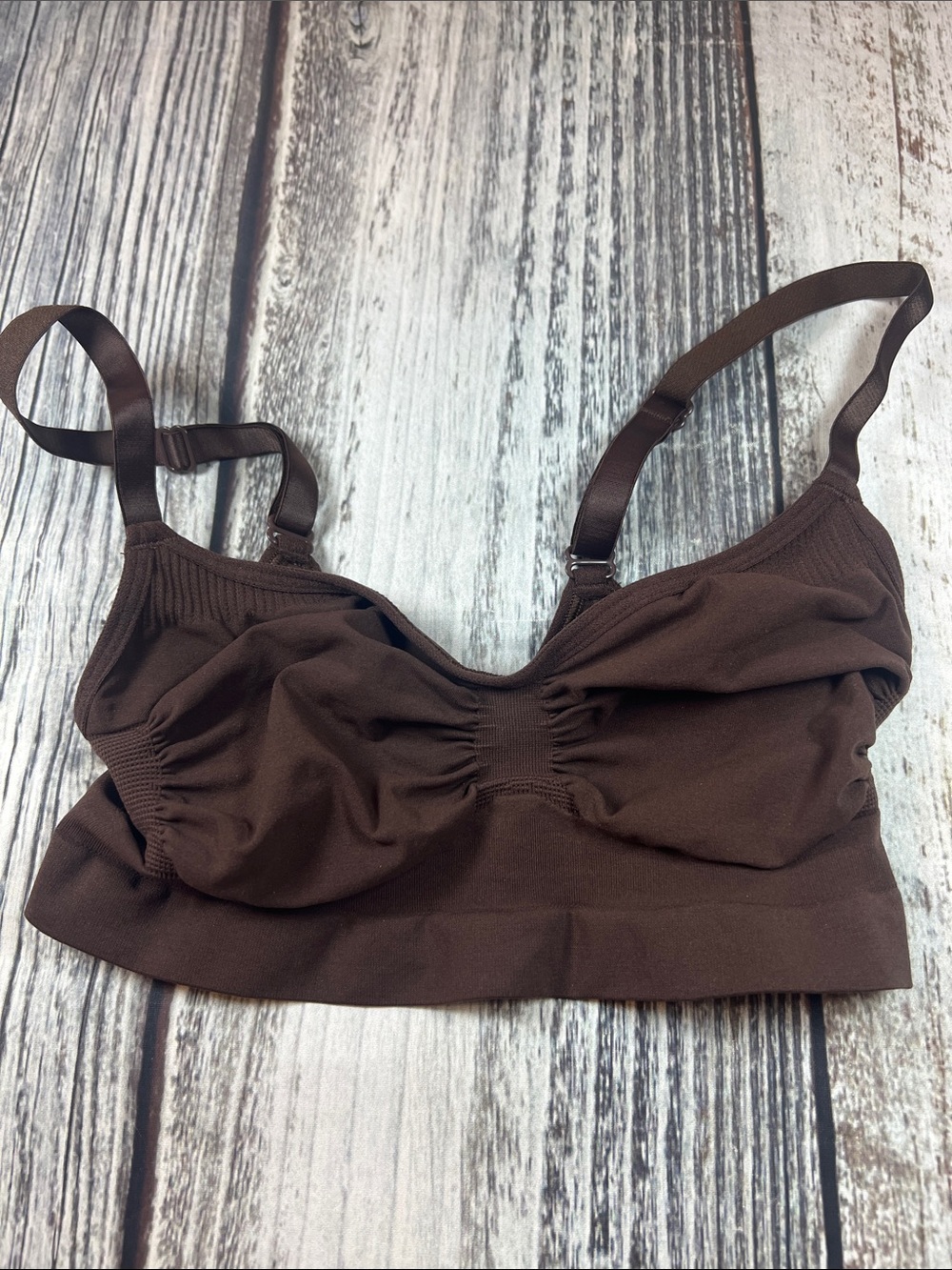 SKIMS Fits Everybody Ruched Scoop Bralette Brown Size M - Picture 3 of 5